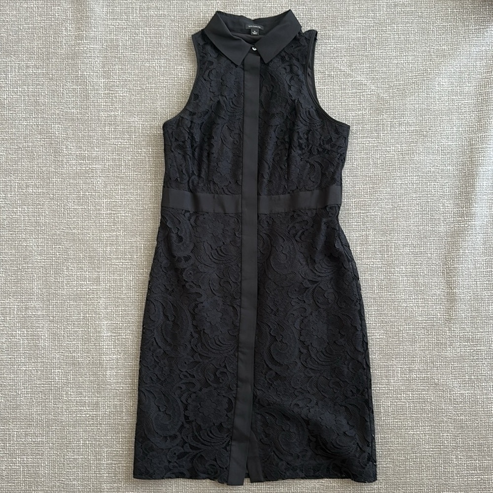 Ann Taylor Black Lace lined Midi Dress size 6